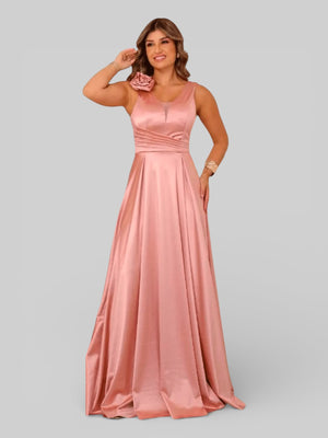 Vestido de Festa Drapeado Acetinado Flowers - Aurea Dress