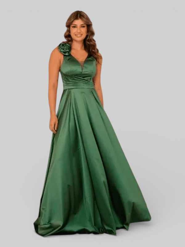 Vestido de Festa Drapeado Acetinado Flowers - Aurea Dress