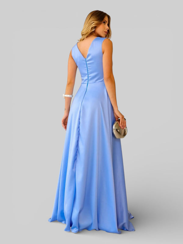 Vestido de Festa Drapeado Acetinado Flowers - Aurea Dress