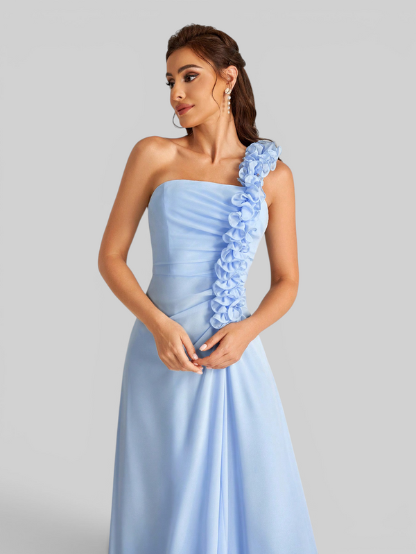 Vestido de Festa Alça Única Flores