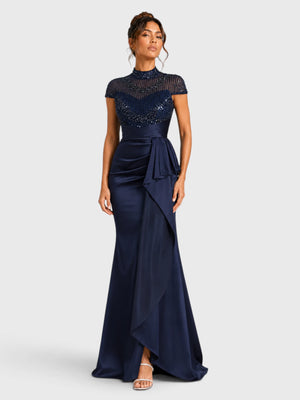 Vestido de Festa Longo Gola Alta Premium em Paetê Sheraton