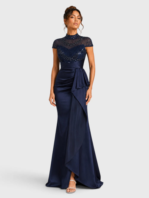 Vestido de Festa Longo Gola Alta Premium em Paetê Sheraton