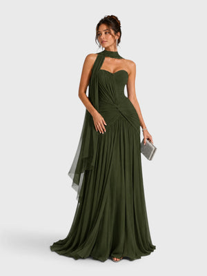 Vestido de Festa Longo Tomara que Caia Torcido Echarpe Legacy