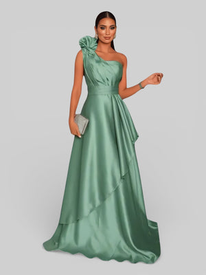 Vestido de Festa Longo Nula Manga com Flor Drape - Aurea Dress