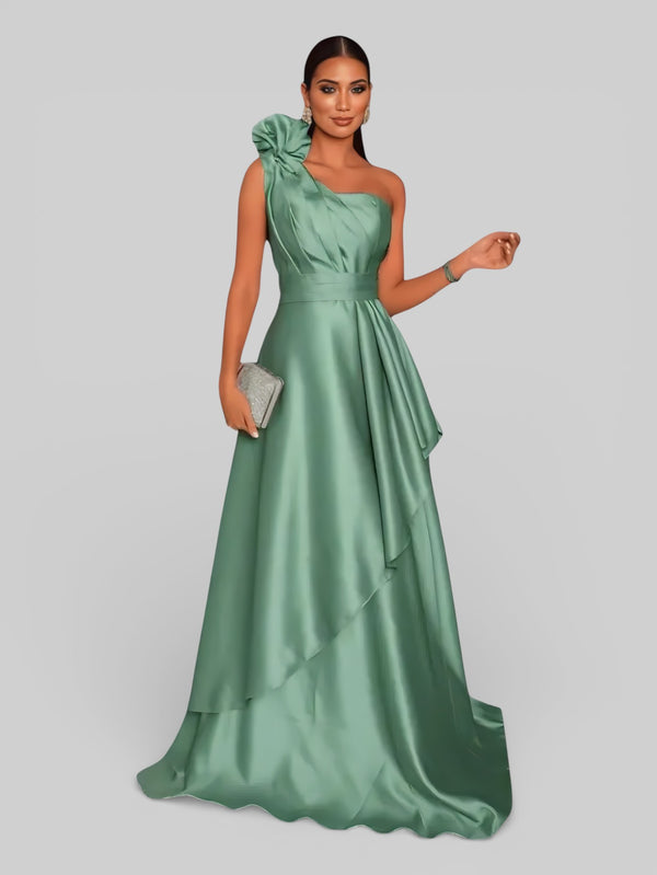 Vestido de Festa Longo Nula Manga com Flor Drape - Aurea Dress