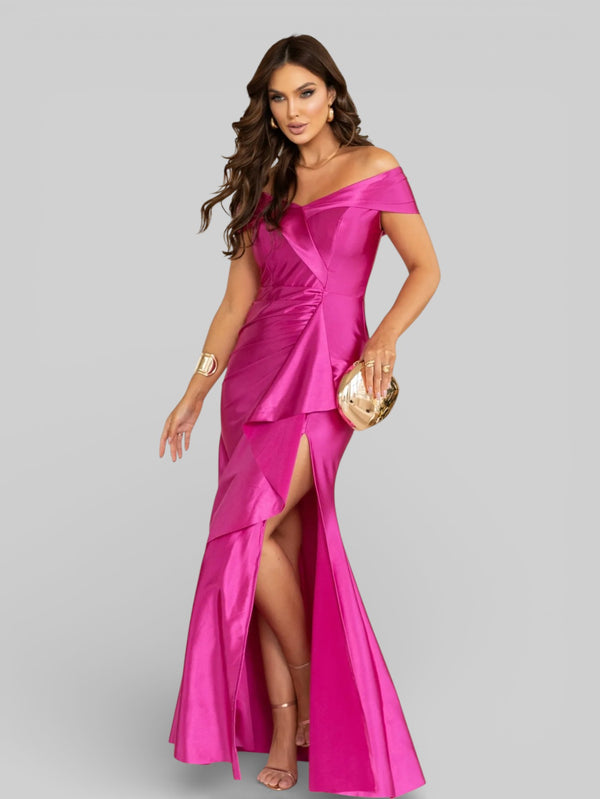 Vestido Longo de Festa Acetinado Ombro a Ombro Famme - Aurea Dress