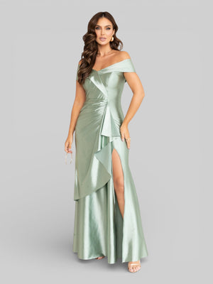 Vestido Longo de Festa Acetinado Ombro a Ombro Famme - Aurea Dress