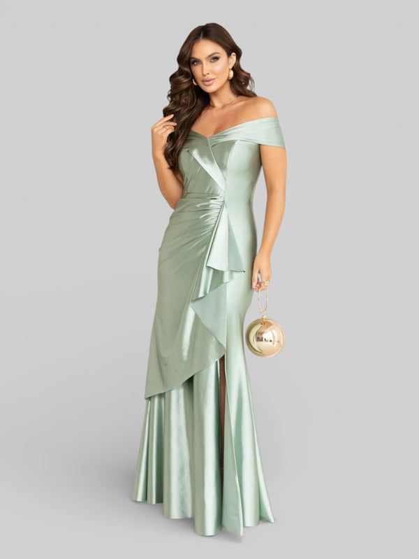 Vestido Longo de Festa Acetinado Ombro a Ombro Famme - Aurea Dress