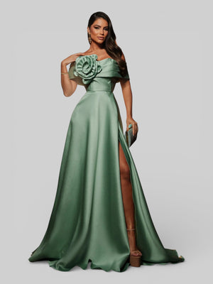Vestido de Festa com Fenda Zibeline Flowers - Aurea Dress