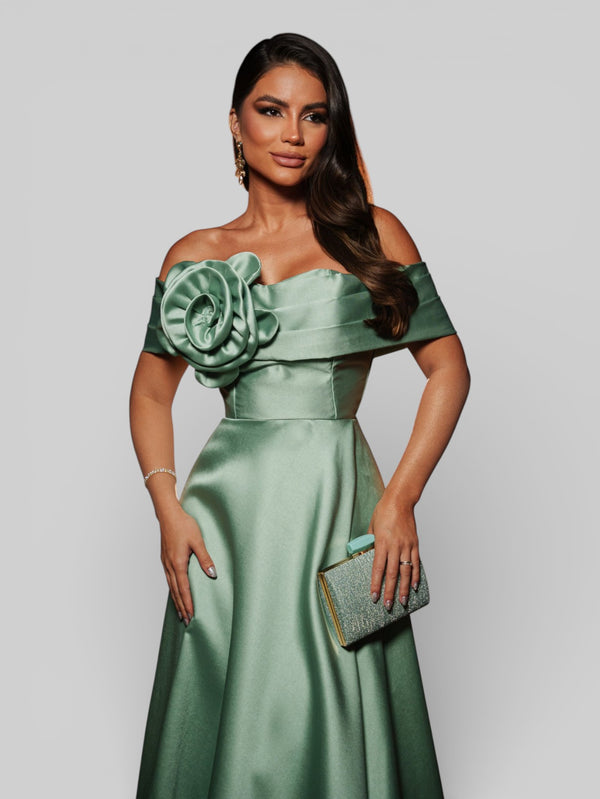 Vestido de Festa com Fenda Zibeline Flowers - Aurea Dress