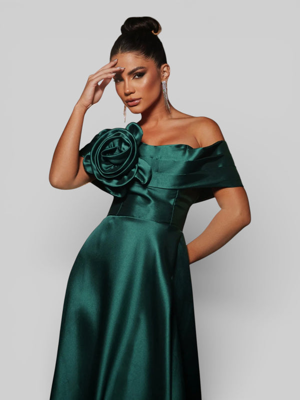 Vestido de Festa com Fenda Zibeline Flowers - Aurea Dress