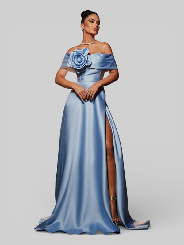 Vestido de Festa com Fenda Zibeline Flowers - Aurea Dress