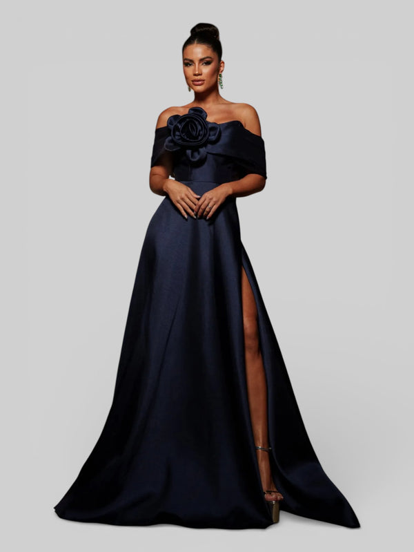 Vestido de Festa com Fenda Zibeline Flowers - Aurea Dress