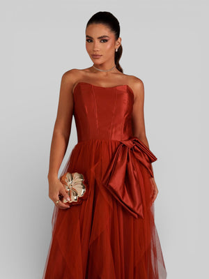 Vestido de Festa sem Alças Cascata com Laço - Aurea Dress