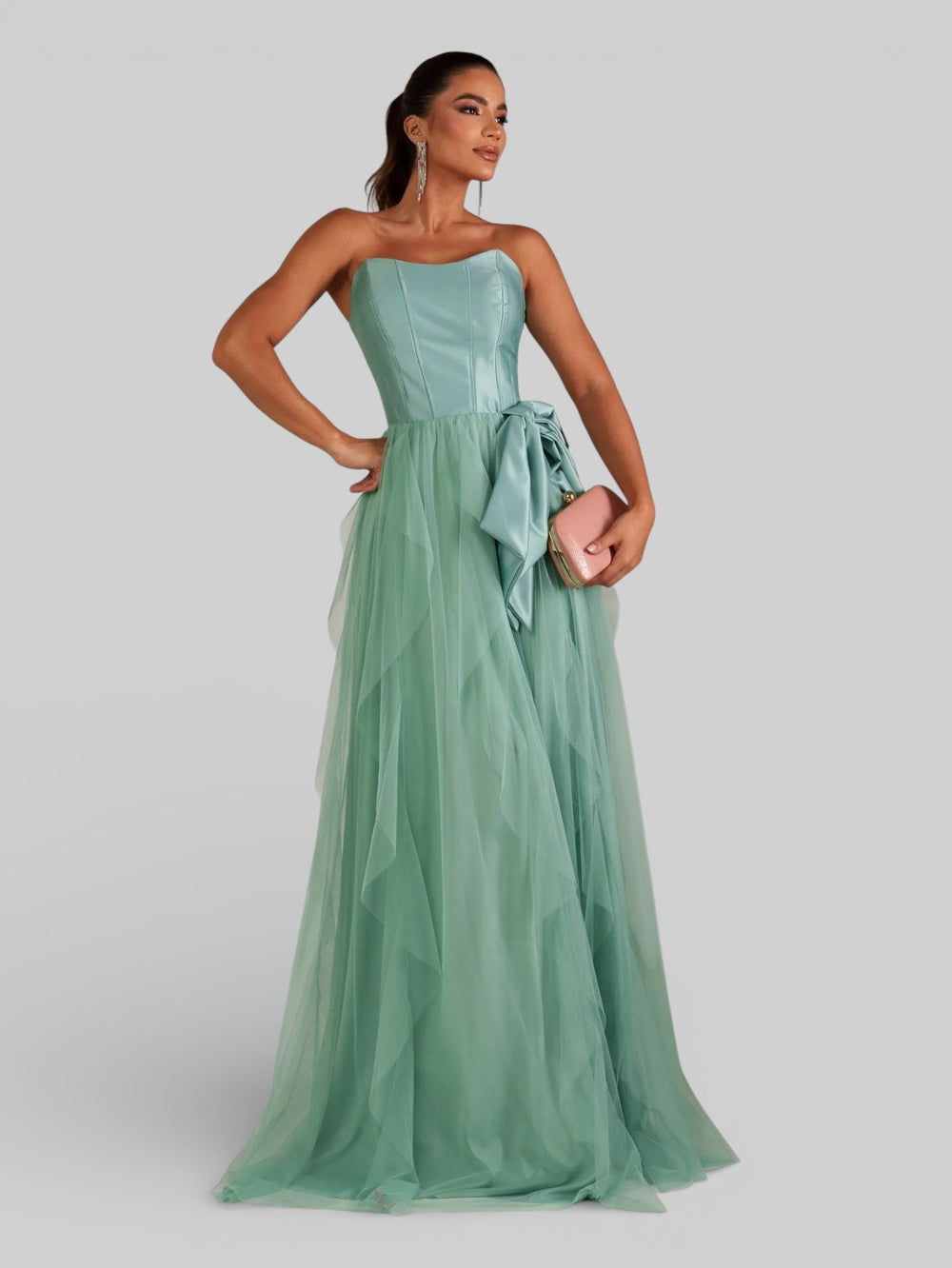 Vestido de Festa sem Alças Cascata com Laço - Aurea Dress