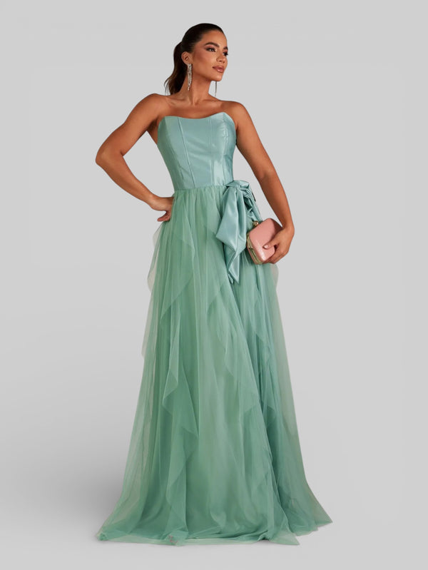 Vestido de Festa sem Alças Cascata com Laço - Aurea Dress