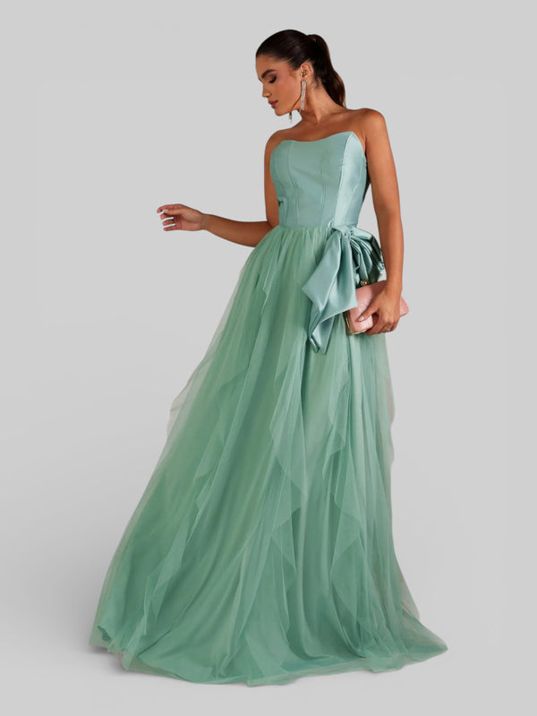 Vestido de Festa sem Alças Cascata com Laço - Aurea Dress