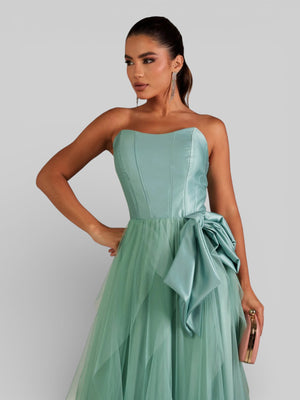 Vestido de Festa sem Alças Cascata com Laço - Aurea Dress
