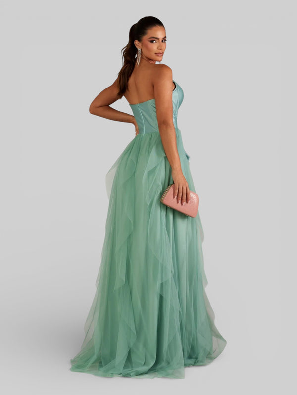 Vestido de Festa sem Alças Cascata com Laço - Aurea Dress