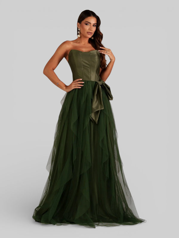 Vestido de Festa sem Alças Cascata com Laço - Aurea Dress