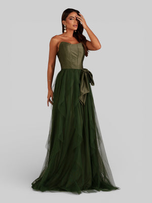 Vestido de Festa sem Alças Cascata com Laço - Aurea Dress