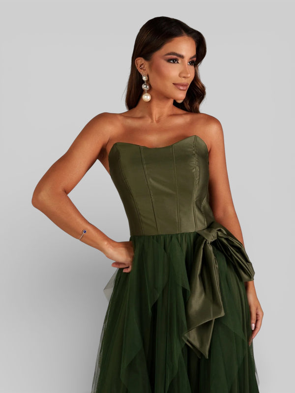 Vestido de Festa sem Alças Cascata com Laço - Aurea Dress
