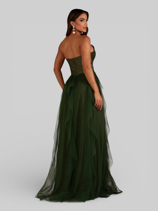 Vestido de Festa sem Alças Cascata com Laço - Aurea Dress