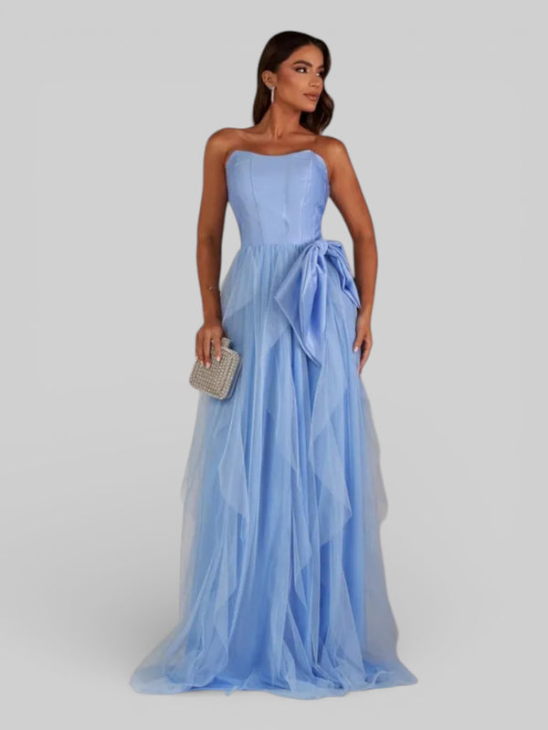 Vestido de Festa sem Alças Cascata com Laço - Aurea Dress