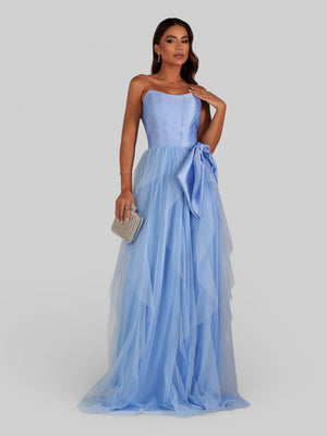 Vestido de Festa sem Alças Cascata com Laço - Aurea Dress