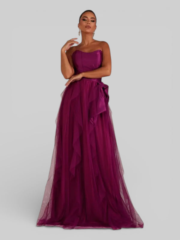 Vestido de Festa sem Alças Cascata com Laço - Aurea Dress