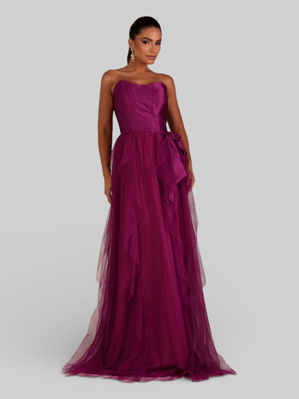 Vestido de Festa sem Alças Cascata com Laço - Aurea Dress