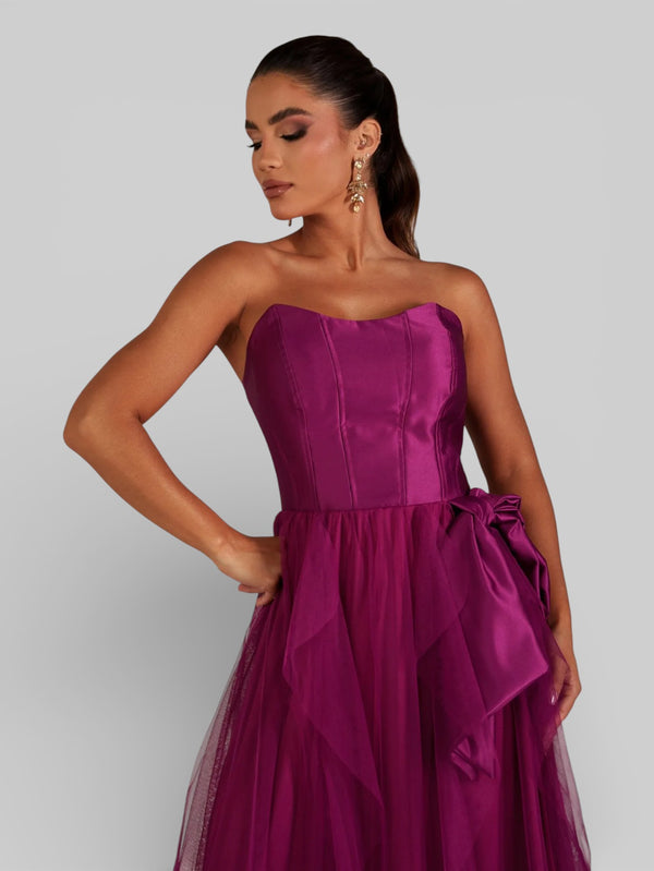 Vestido de Festa sem Alças Cascata com Laço - Aurea Dress