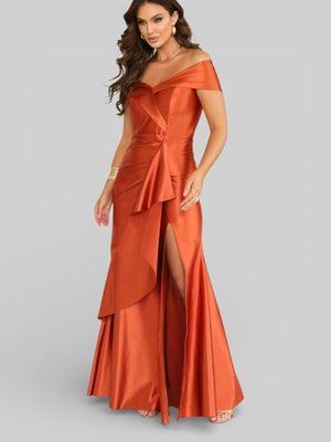 Vestido Longo de Festa Acetinado Ombro a Ombro Famme - Aurea Dress