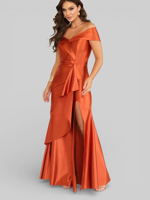 Vestido Longo de Festa Acetinado Ombro a Ombro Famme - Aurea Dress