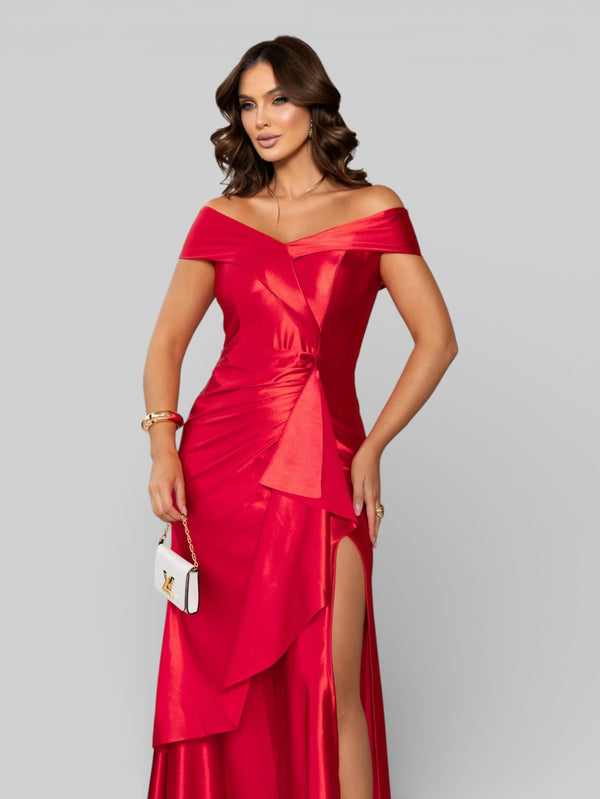Vestido Longo de Festa Acetinado Ombro a Ombro Famme - Aurea Dress