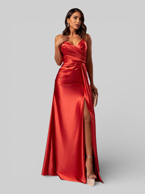 Vestido de Festa Longo Drapeado com Fenda Alpha - Aurea Dress