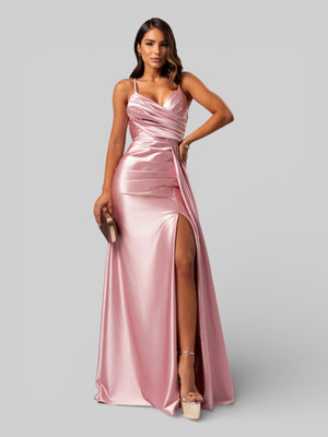 Vestido de Festa Longo Drapeado com Fenda Alpha - Aurea Dress