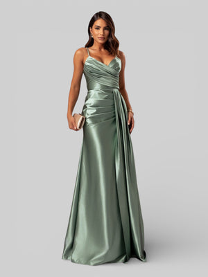 Vestido de Festa Longo Drapeado com Fenda Alpha - Aurea Dress