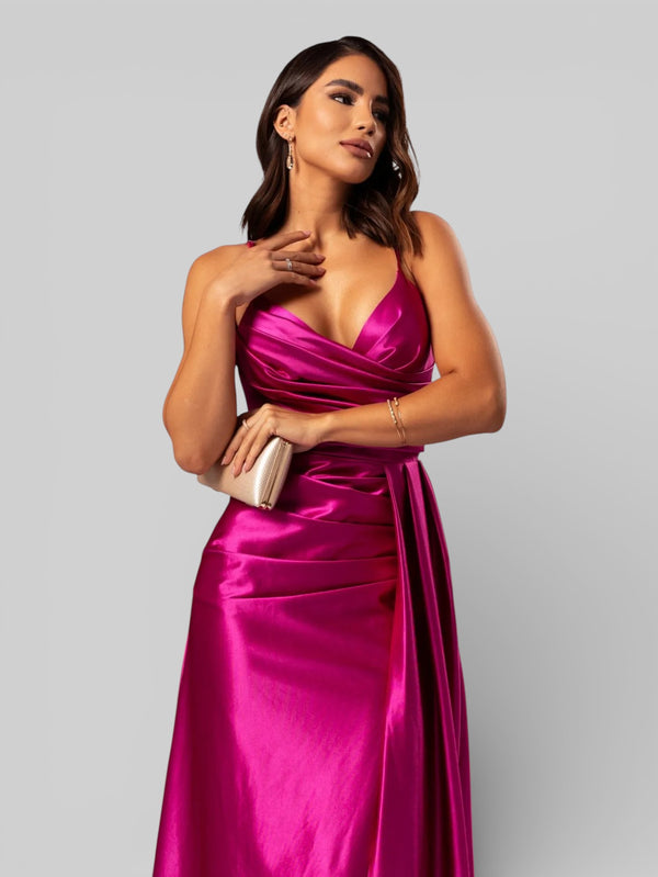 Vestido de Festa Longo Drapeado com Fenda Alpha - Aurea Dress