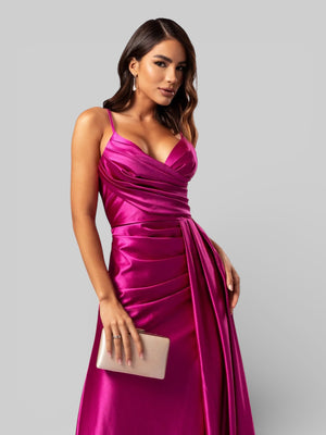 Vestido de Festa Longo Drapeado com Fenda Alpha - Aurea Dress