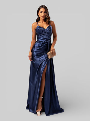 Vestido de Festa Longo Drapeado com Fenda Alpha - Aurea Dress