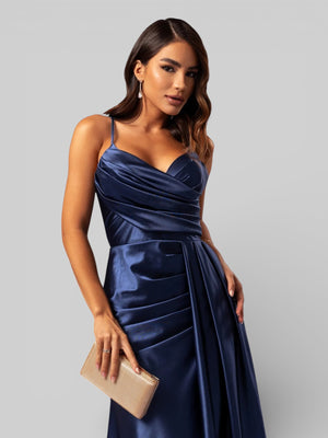Vestido de Festa Longo Drapeado com Fenda Alpha - Aurea Dress