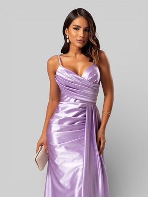 Vestido de Festa Longo Drapeado com Fenda Alpha - Aurea Dress