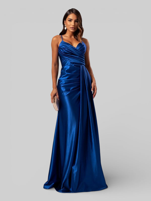 Vestido de Festa Longo Drapeado com Fenda Alpha - Aurea Dress