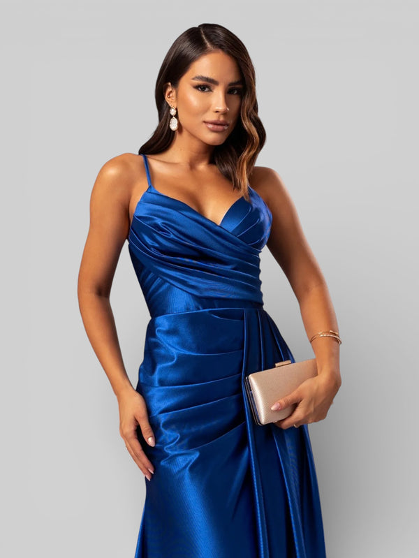 Vestido de Festa Longo Drapeado com Fenda Alpha - Aurea Dress