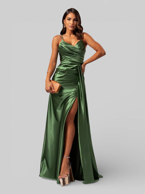 Vestido de Festa Longo Drapeado com Fenda Alpha - Aurea Dress