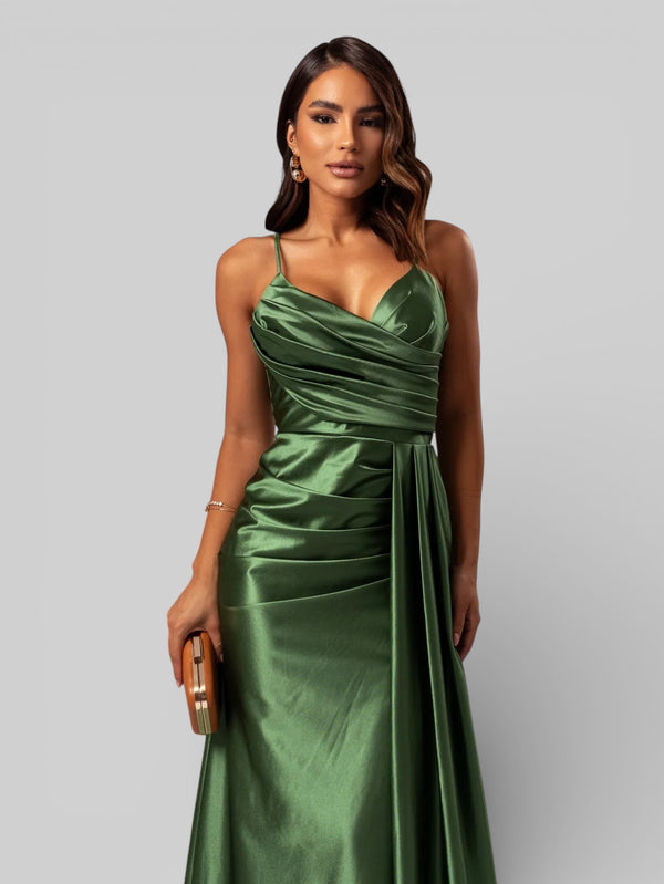 Vestido de Festa Longo Drapeado com Fenda Alpha - Aurea Dress