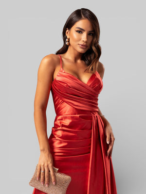 Vestido de Festa Longo Drapeado com Fenda Alpha - Aurea Dress