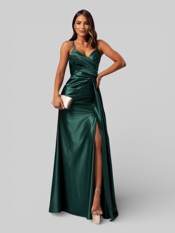 Vestido de Festa Longo Drapeado com Fenda Alpha - Aurea Dress