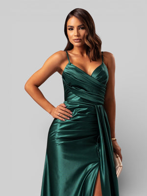 Vestido de Festa Longo Drapeado com Fenda Alpha - Aurea Dress